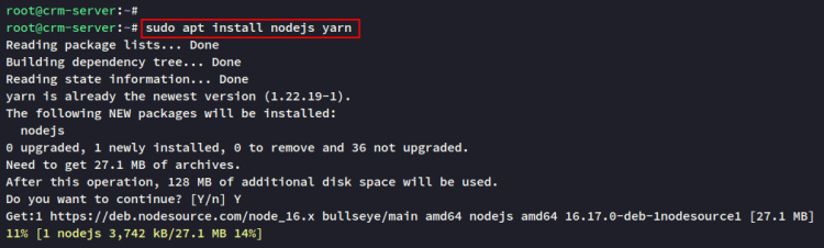 instalar nodejs yarn
