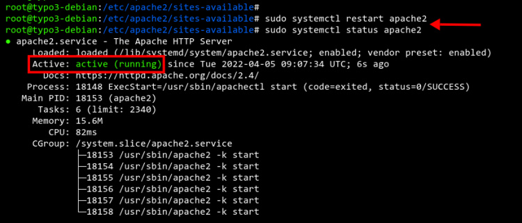 Comprobación del servicio Apache2