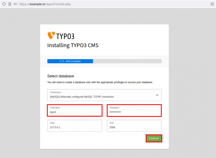 Configurar usuario y contraseña de la base de datos TYPO3 CMS