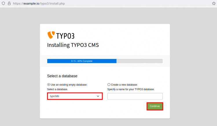 Configurar Base de Datos TYPO3 CMS