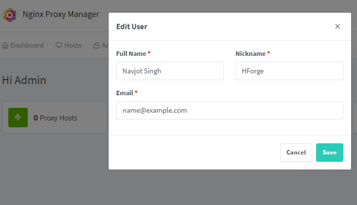 Nginx Proxy Manager Editar Usuario Popup